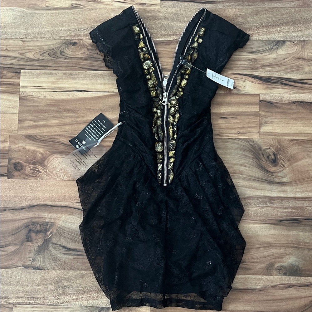 NWT Bebe V-neck lace and stones dress
